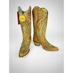 Corral Women’s E1519 Cowhide Floral Embroidered Pointed Toe Cowboy Boots 8 M